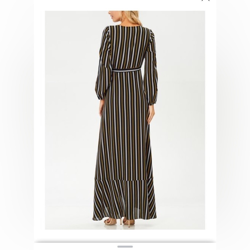Jane Plus One black and gold pinstripe long cut out sleeve maxi wrap dress - Picture 2 of 16